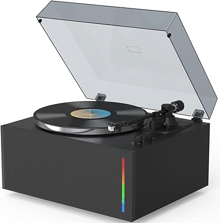 WOCKODER Record Player All-in-One Turntable for Vinyl Records Built-in HiFi Stereo Speakers Wireless Belt Drive with Colorful Light Strip MM Cartridge ATN3600L Phono Preamp AUX RCA Auto Off