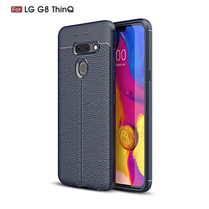LG G8 Case, LG G8 ThinQ Case, Cruzerlite Flexible Slim Case with Leather Texture Grip Pattern and Shock Absorption TPU Cover for LG G8 ThinQ (Blue)