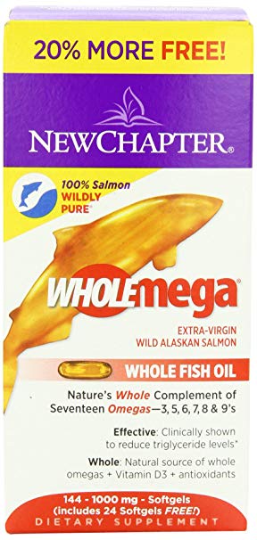 New Chapter Wholemega Fish Oil Supplement with Omega-3, Vitamin D3 and Astaxanthin - 144 Count