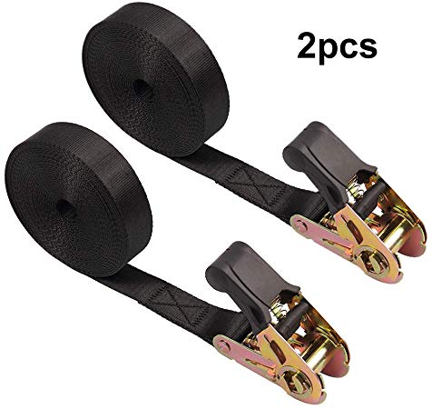 Endless Ratchet Tie Down Straps Heavy Duty Cargo Tie Downs, Durable Nylon Black Strap Down Ratcheting Securing Straps, Track Spring Fittings, Tie-Down Motorcycles, Trailer Loads, Kayak (20ft - 2 pack)