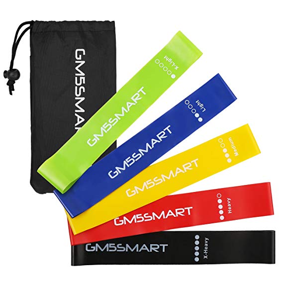 GM5SMART Resistance Bands, Exercise Bands,Exercise Loops Fitness-Physical Therapy or Workout Bands with Instruction Guide,Carry Bag,Set of 5