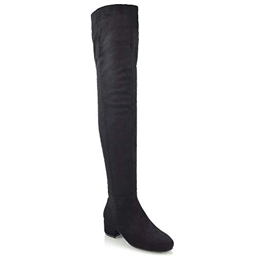 ESSEX GLAM Womens Over The Knee High Block Low Heel Ladies Tall Cut Out Thigh High Boots