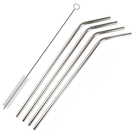 18/8 Stainless Steel Straws, VIVIBIN Reusable Metal Drinking Bend Strws fits 30 oz for Tumbler Rambler Cups – Length: 10.5 IN, Free Cleaning Brushes
