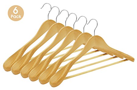 PAG  Wooden Suit Hangers  Extra-Wide Shoulder Wood Clothes Hangers, Natural Finish, 6-Pack