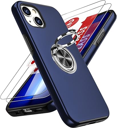 LeYi for iPhone 13 Case : and 2 Tempered Glass Screen Protector, with 360 Ring Holder Stand Magnetic Shockproof Heavy Duty Protective Phone Cover for i Phone 13 Blue