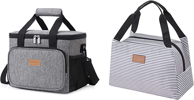 Lifewit 15L Collapsible Cooler Bag Grey and 7L Insulated Lunch Bag Stripes