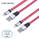 Amoner 2 Pack 8 Pin Lightning Cable Extra Long Cord 6ft Aluminum Flat Series to USB Sync and Charge Cable for iPhone iPad iPod 1 Year Warranty