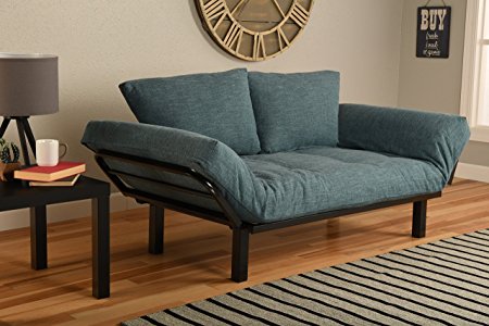 Best Futon Lounger Sit Lounge Sleep Smaller Size Furniture is Perfect for College Dorm Bedroom Studio Apartment Guest Room Covered Patio Porch (AQUA LINEN)