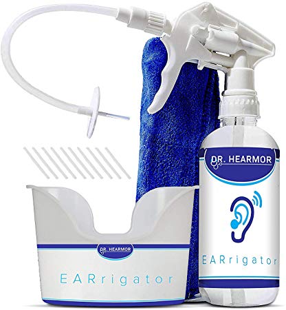 EARrigator - Ear Wax Removal Tool Washer - Spray Bottle, Basin/Bowl, Towel, 10 Replacement Tips