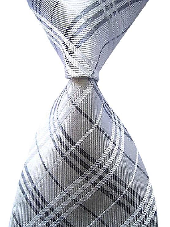 Allbebe Men's Classic Checks Silver Jacquard Woven Silk Tie Necktie