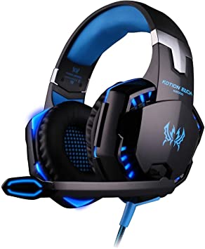 Gaming Headset with Mic for PC,PS4,Xbox One,Over-ear Headphones with Volume Control LED Light Cool Style Stereo,Noise Reduction for Laptops,Smartphone,Computer (Black & Blue)