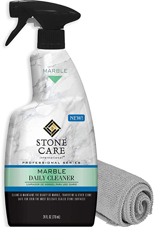 Stone Care International Marble Daily Cleaner - 24 Ounce with Microfiber Cloth - Clean and Polish Your Marble Countertop Island and Stone Surface