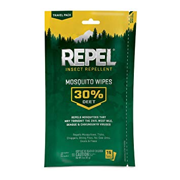 Repel Insect Repellent Mosquito Wipes 30% DEET, 15-Count