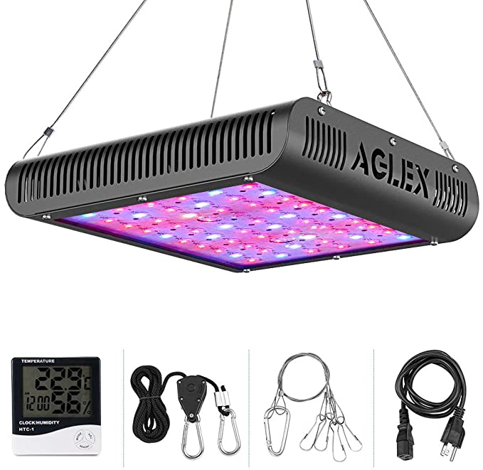 AGLEX LED Grow Light 600W, Plant Grow Light with Thermometer Humidity Monitor and Adjustable Rope, Full Spectrum Double Switch Plant Light for Indoor Plants (600W)