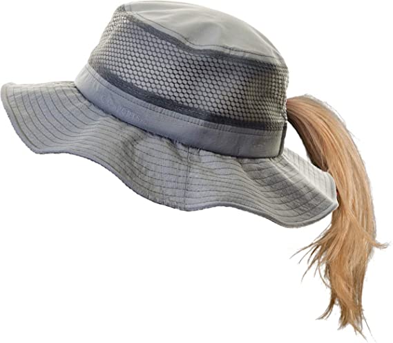 Funky Junque Ponytail Bucket Hat UPF 50  Messy Bun Sun Hat Wide Brim Mesh Cap
