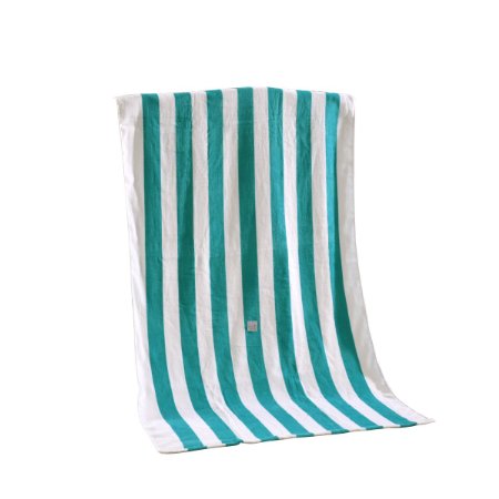 100% Cotton Cabana Striped Beach Towel Caribbean Blue and White (30" x 60")-Thick, Soft, Quick Dry, Lightweight, Absorbent, and Plush