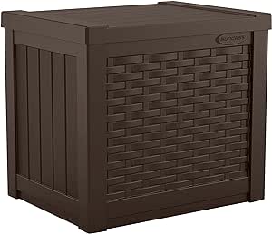 Suncast 22-Gallon Small Deck Box - Lightweight Resin Outdoor Storage Deck Box and Seat for Patio Cushions, Gardening Tools and Toys - Java Brown