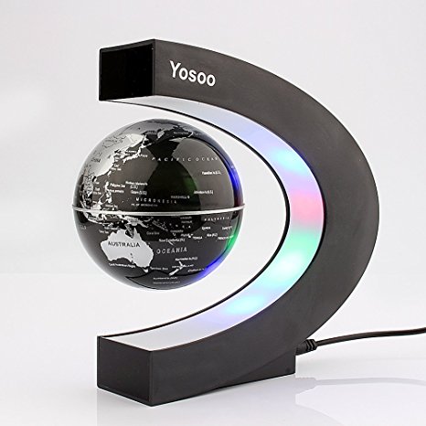 Yosoo C shape Decoration Magnetic Levitation Floating Globe World Map LED Light - Christmas Gift