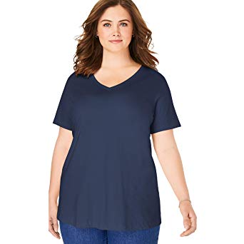 Woman Within Women's Plus Size Perfect V-Neck Tee