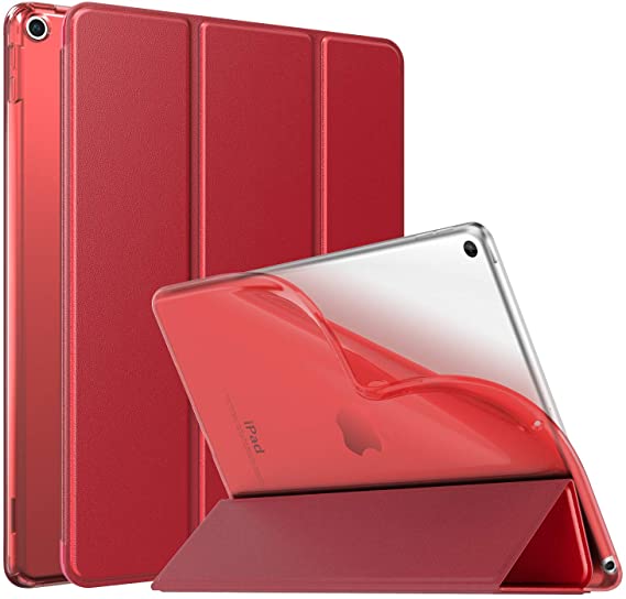 MoKo Case Fit New iPad Air (3rd Generation) 10.5" 2019, Slim Smart Shell Stand Folio Case with Soft TPU Translucent Frosted Back Cover Compatible with iPad Air 3 2019, Auto Wake/Sleep - Red