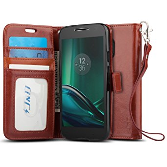 Moto G4 Play Case, J&D [Wallet Stand] [Slim Fit] Heavy Duty Protective Shock Resistant Wallet Case for Moto G4 Play - Brown