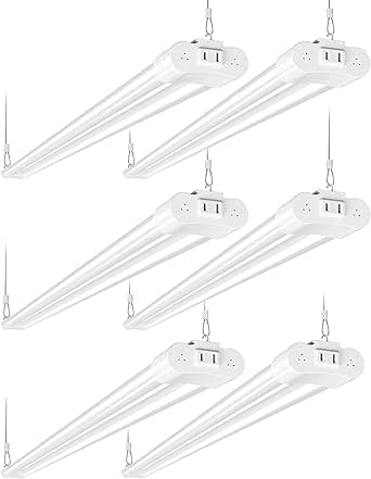 6 Pack 4FT Linkable LED Shop Light, Utility Shop Light Fixture, 4400lm, 42W [250W Equivalent], 5000K Daylight Shop Lights for Garage, Hanging or Surface Mount, with Power Cord, ETL,White