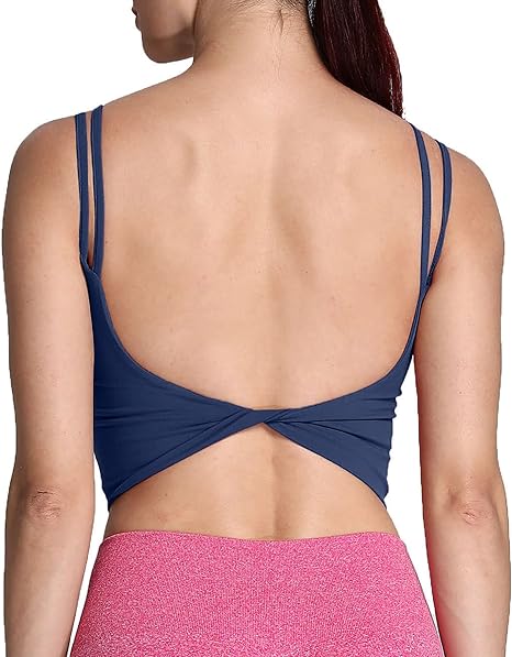 Aoxjox Women's Workout Sports Bras Fitness Padded Backless Yoga Crop Tank Top Twist Back Cami