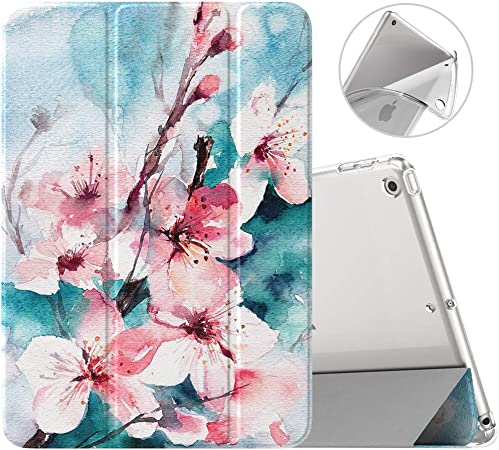 MoKo Case for New iPad 9th/8th/7th Gen Case (2021/2020/2019), Soft TPU Translucent Frosted Back Cover Slim Shell Protective Case with Stand for iPad 10.2 inch,Auto Wake/Sleep,Peach Blossom