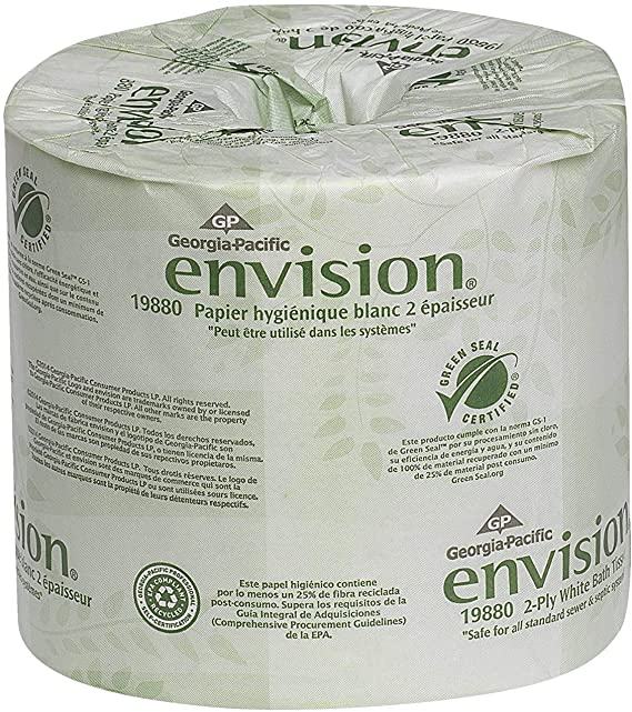 Georgia Pacific Envision 2-Ply Embossed Toilet Paper, 19880/01, 550 Sheets Per Roll, Case of 80 Rolls, White