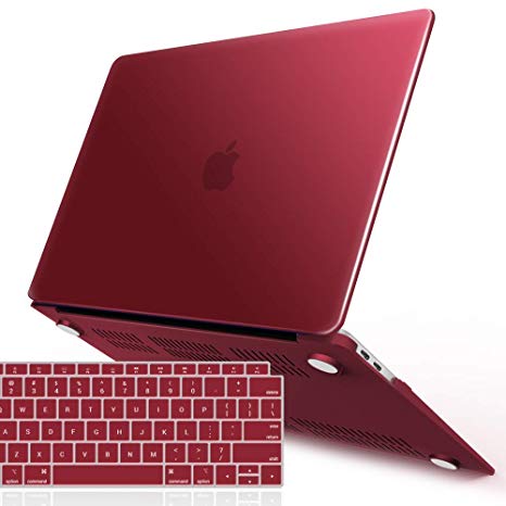 iBenzer MacBook Air 13 Inch Case 2018 Release New Version A1932, Soft Touch Hard Case Shell Cover for Apple MacBook Air 13 Retina with Touch ID with Keyboard Cover, Wine Red, MMA-T13WR 1A