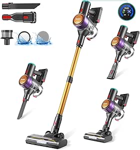 Cordless Vacuum Cleaner, 6 in 1 Power Suction Stick Vacuum Cordless Rechargeable with LED Screen, Brushless Motor Lightweight Vacuum for Home Hardwood Floor