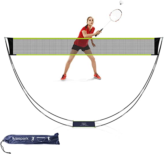 Badminton Net, Arespark Volleyball Net Portable Sports Net Set with Stand & Carry Bag, Folding Easy Setup Nylon Sports Net for Tennis Soccer Pickleball, Freestanding Base for Outdoor/Indoor Court, Backyard, Beach, No Tools or Stakes Required, 3M(10ft)