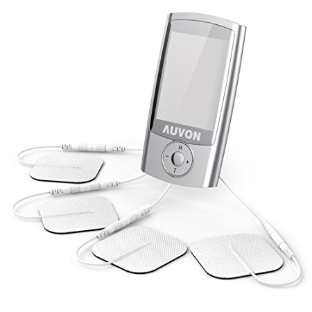 AUVON iRelief TENS Unit Muscle Stimulator (FDA Cleared), 16 Modes Rechargeable 2-in-1 (TENS & EMS) Low Frequency TENS Machine with Medical Grade 2mm Plug Self-Adhesive Reusable Electrodes (2"x2")