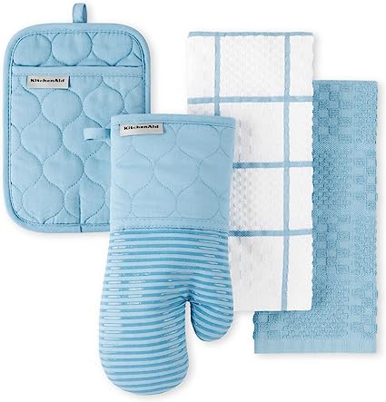 KitchenAid Onion Quilt KT OM PH Kitchen Towel, Oven Mitt & Potholder Set, Blue Velvet