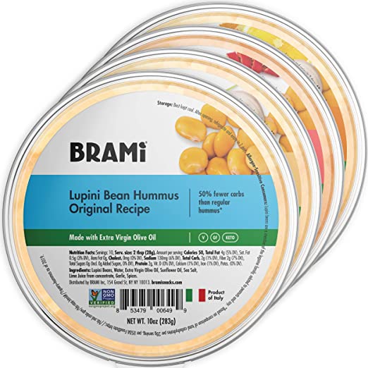 BRAMI Lupini Bean Hummus Dip, Variety | 0g Sugar, 0g Net Carbs | Keto, Vegan, Vegetarian, Non-Perishable, Low Carb, Low Calorie | 10oz (4 Pack)