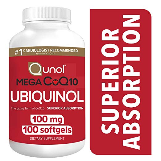 Qunol Mega CoQ10 Ubiquinol 100mg, Superior Absorption, Patented Water and Fat Soluble Natural Supplement Form of Coenzyme Q10, Antioxidant for Heart Health, 100 Count