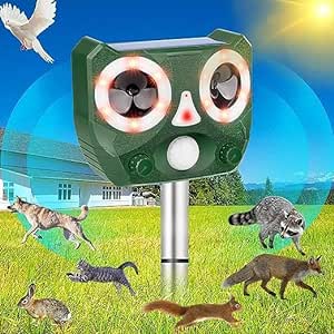 New Solar Powered Ultrasonic Animal Repellent, Ultrasonic Animal Repeller Outdoor, Waterproof Cat Deterrent Outdoor Dog Repellent, Animal Deterrent Devices Repel Foxes, Rabbits, Raccoons, Deer, Skunk