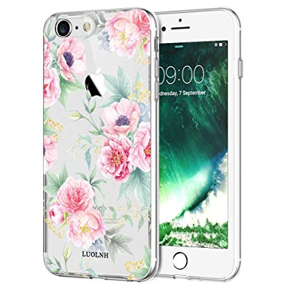 iPhone 8 Case,iPhone 7 Case with flowers,LUOLNH Slim Clear Chrome Gold Floral Pattern Soft Flexible TPU Back Cover Case for iPhone 7/8 -G