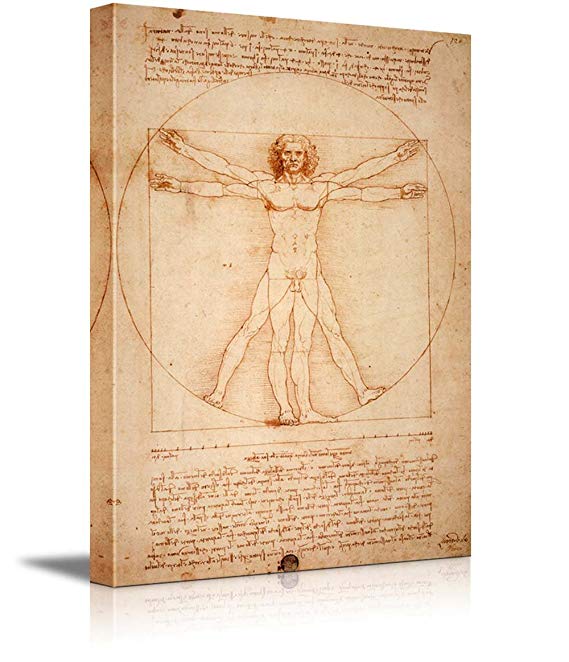 wall26 Vitruvian Man by Leonardo Da Vinci Giclee Canvas Prints Wrapped Gallery Wall Art | Stretched and Framed Ready to Hang - 24" x 36"