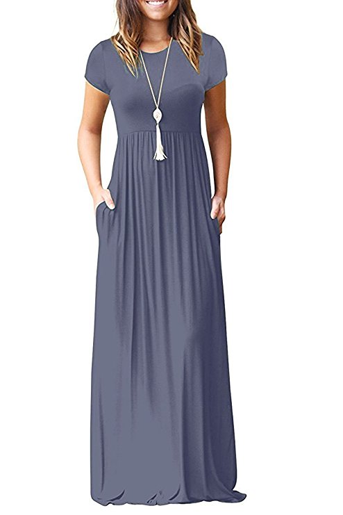 Viishow Women's Short Sleeve Loose Plain Maxi Dresses Casual Long Dresses with Pockets