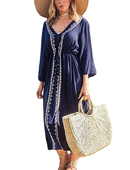 Bsubseach Women Beachwear Turkish Kaftans Long Swimsuit Cover up Caftan Beach Dress