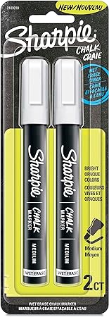 SHARPIE Chalk Markers, Wet Erase Markers, White, 2 Count, 2103010