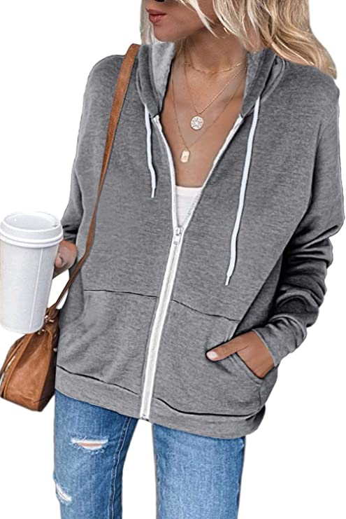 Dokotoo Women's Full Zip Up Hoodie Long Sleeve Hooded Sweatshirts Pockets Jacket Coat for Women