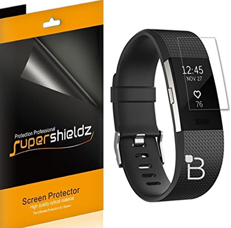 [6-Pack] Supershieldz- Fitbit Charge 2 Screen Protector [Full Screen Coverage] Anti-Bubble High Definition (HD) Clear Shield -Lifetime Replacements Warranty - Retail Packaging