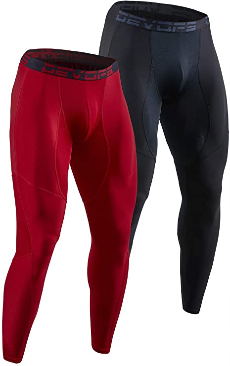 DEVOPS 2 Pack Men's Compression Pants Athletic Leggings with Pocket