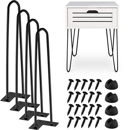 Heavy Duty Metal Coffee Table Legs with Screws and Hairpin Leg Protector Included - 4 Piece Set - Pre-Drilled Holes for Easy Installation - Add Mid Century Modern Flair to Your HOM (20")
