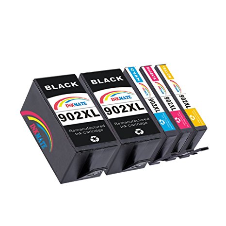 INKMATE 5 Pack High Yield Ink Cartridge Replacement for HP 902XL 2Black/1Cyan/1Magenta/1Yellow Fit OfficeJet 6950 6954 6958 6962 OfficeJet Pro 6960 6968 6970 6975 6978 6979 Printers