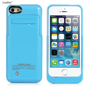 Leadtry® 2200mah Universal Slim Case Battery Rechargeable Portable Outdoor Moving Battery Slim Light External Battery Backup Case Charger Battery Case Cover for Iphone 5 5s 5c with 4 LED Lights and Built-in Pop-out Kickstand Holder Support IOS 6 IOS 7 IOS 8 Short Circuit Protection (blue)