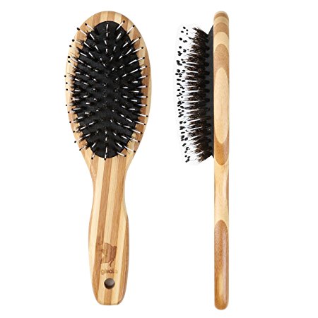 Gisala Boar Bristle Paddle Oval Hair Brush with Wooden Handle for Wet and Dry Hair,Hair Comb for Adults and Children