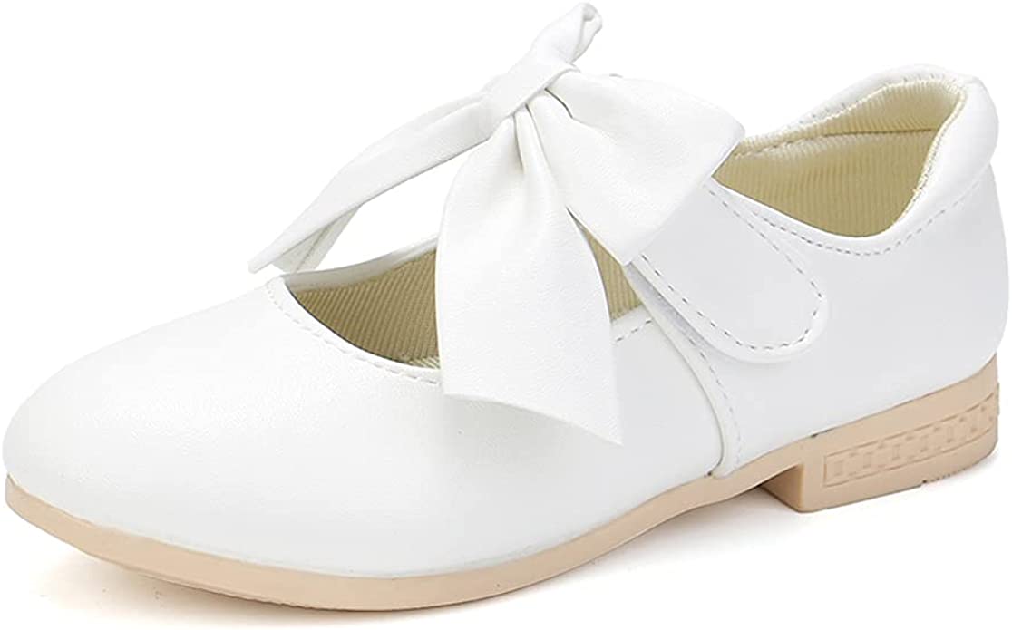 Padgene Girls Dress Shoes, Girl Mary Jane Flats Slip on Princess Ballerina Flats Dance Walking Shoes with Bowknot Flower Strap for Wedding Party School (Toddler/Little Kid/Big Kid)